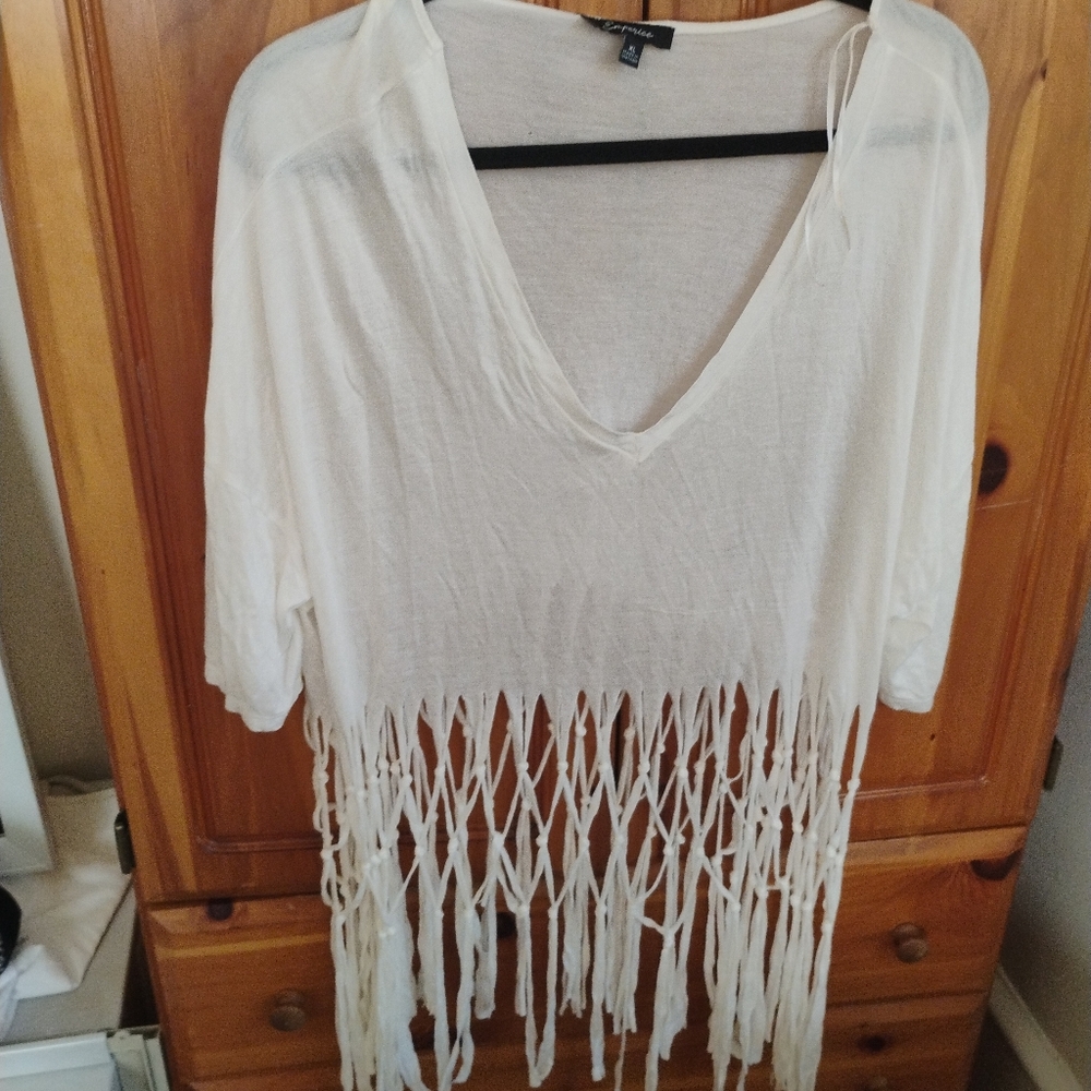 White Fringe Tee Shirt